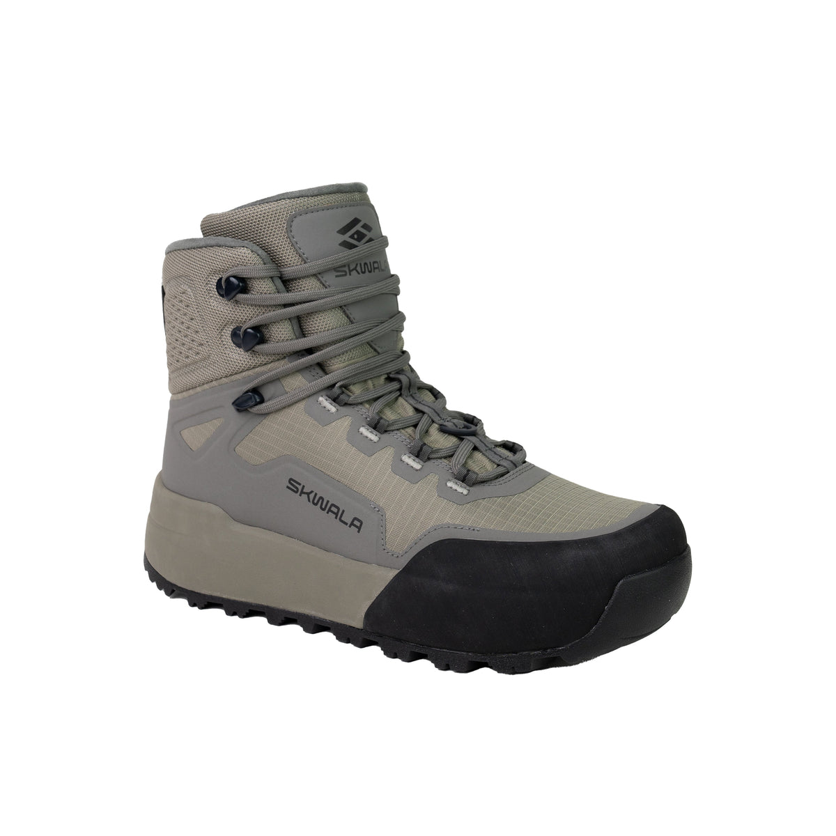 Skwala Fishing Carbon Boot i grått och svart med Vibram-sula, hög ankel, meshpaneler och SKWALA-logga, perfekt för fiskare.