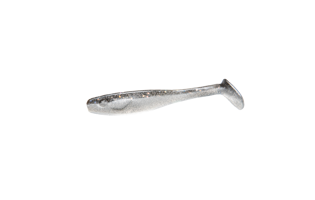 RenzStein RenzShad 7cm jigg, silver/svart, 6-pack. Perfekt mjukbete för abborrfiske. Visas på vit bakgrund.