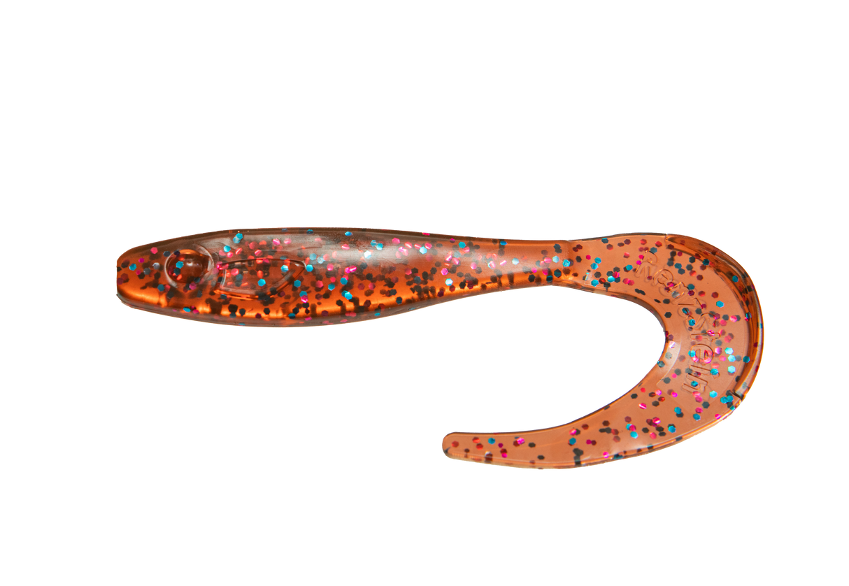 RenzStein RenzTail Perch jigg 22cm, 8g, 5-pack i orange glitter för abborrefiske, fiskformad kropp och lång svans.