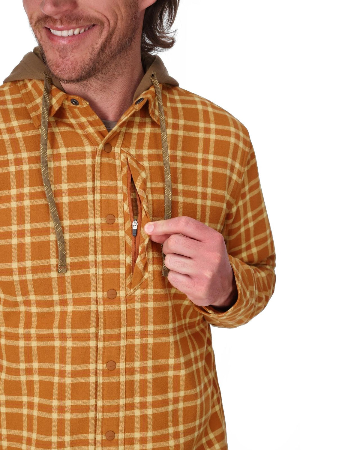 Simms Coldweather Hooded Shacket - Wakemup Plaid: Stonefly