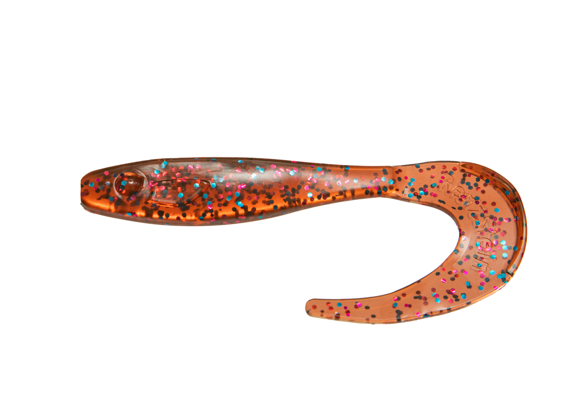 RenzStein RenzTail Perch jigg 22cm, 8g, 5-pack i orange glitter för abborrefiske, fiskformad kropp och lång svans.