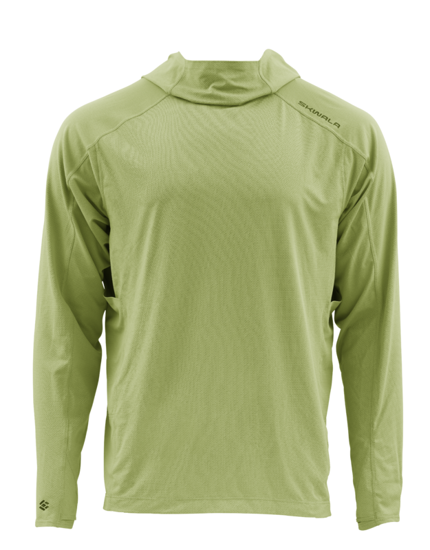 Skwala Sol Defense Hoody i ljusgrönt med UPF skydd, perfekt för fiskeäventyr. Hudvänlig och praktisk för alla fiskare.